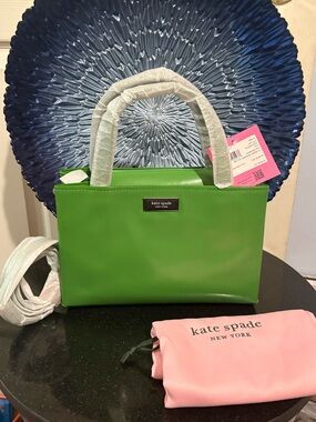 Kate Spade Sam Icon KS Green Spazzolato Leather Small Tote w/ Long Strap & Dusty